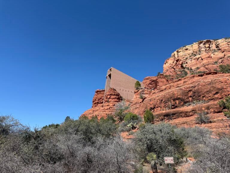 The Chapel of the Holy Cross architectural landmark built into Sedona red rocks