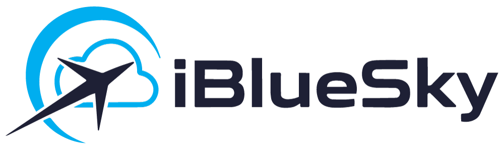 iBlueSky official logo with blue cloud and airplane icon